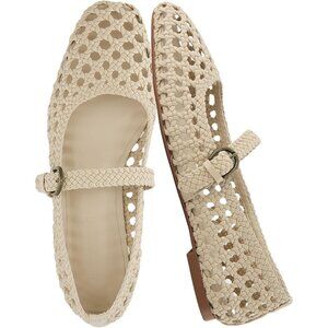 Cushionaire Women’s Wheat Hand Woven Faux Leather Mary Jane Dressy Ballet Flats
